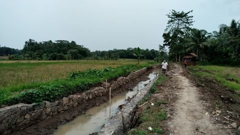 D.I. Krajanen | Foto Inventarisasi | Pekerja tidak menggunakan APD  , STA 0+950 DI. KRANJANEN | Sanding, Petir, Serang